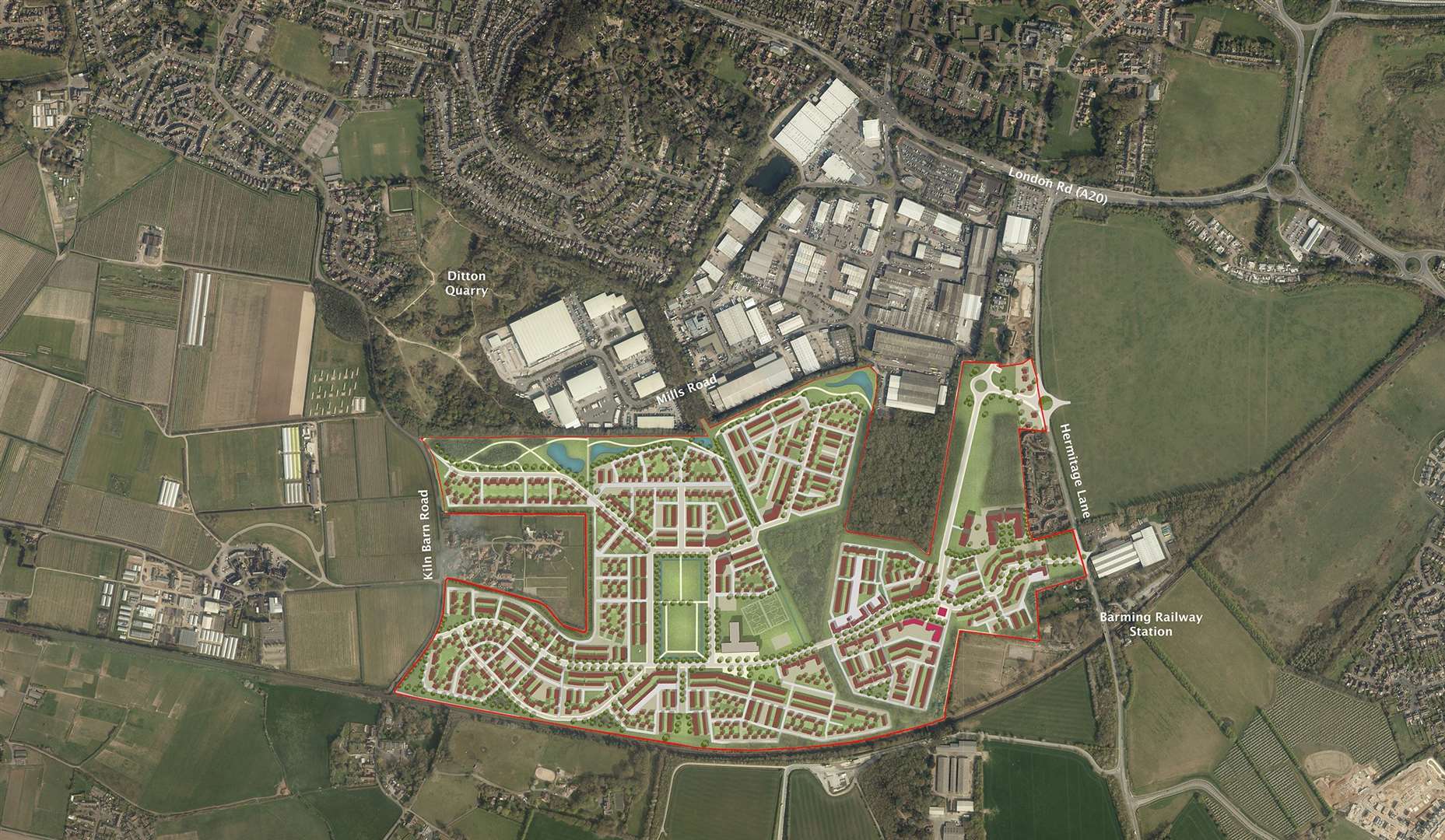 An aerial view of the "masterplan" for the new Bradbourne community