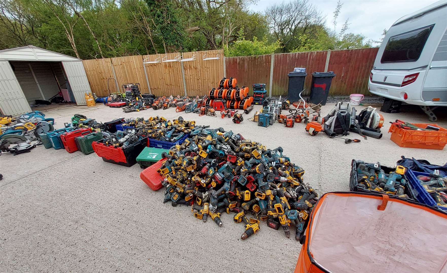 Six stolen caravans, hundreds of tools and a quadbike were among items found. Picture: Kent Police