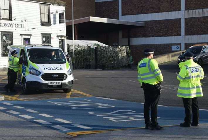 Police cracking down on drivers trying to cut through a bus gate in Gravesend. Picture: Fraser Gray