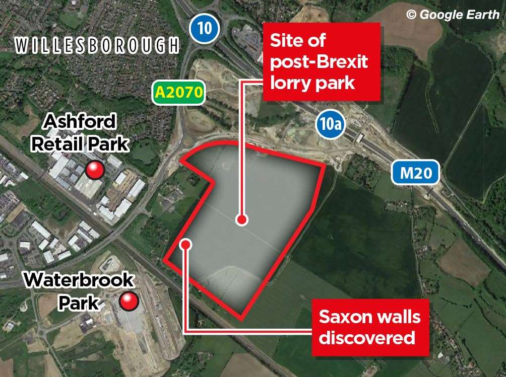 What could be a Saxon wall has been discovered in one corner of the site next to Church Road