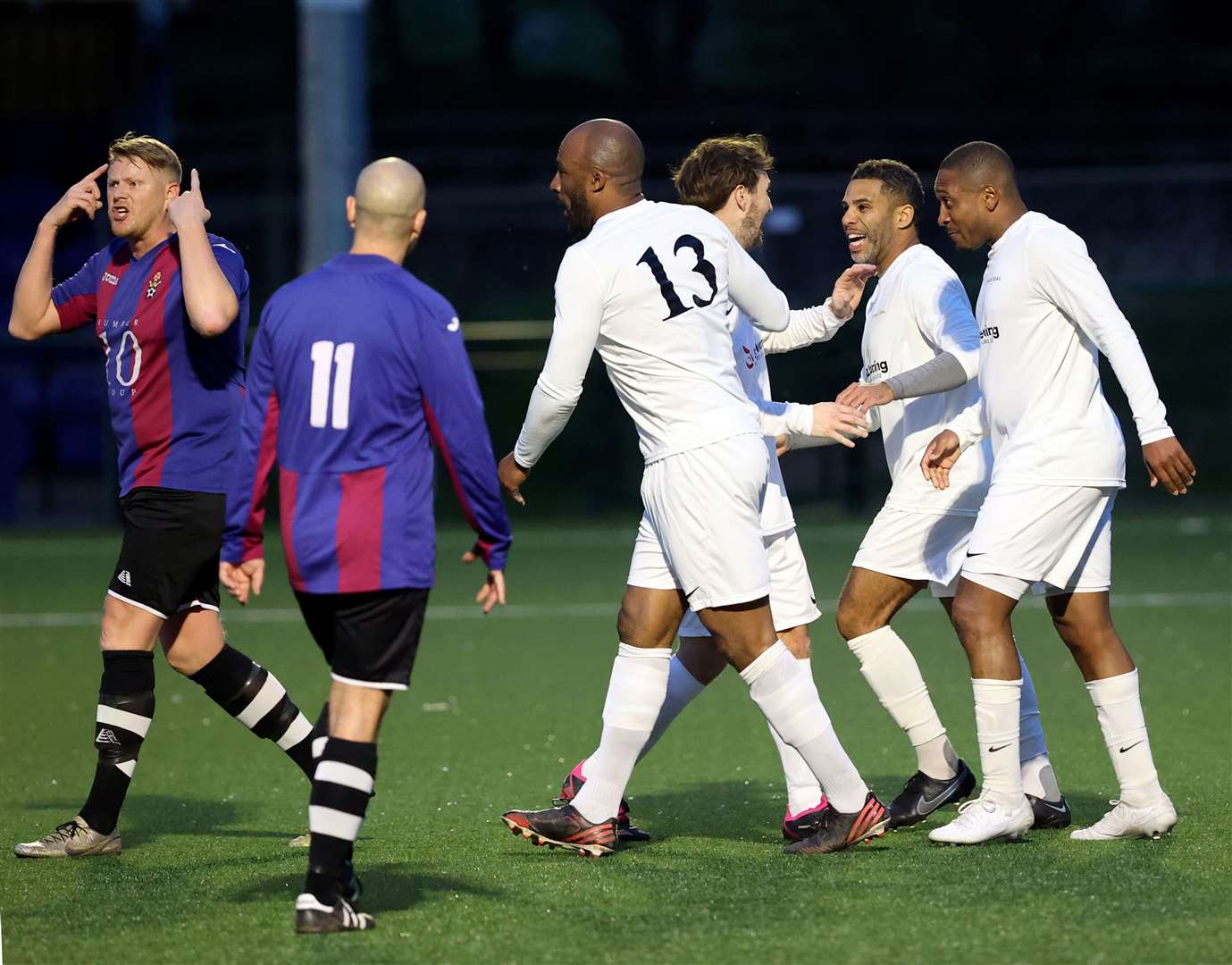 The Charcoal celebrate a goal during their 2-0 DFDS Kent Veterans Cup Final victory over Warlingham. Picture: PSP Images