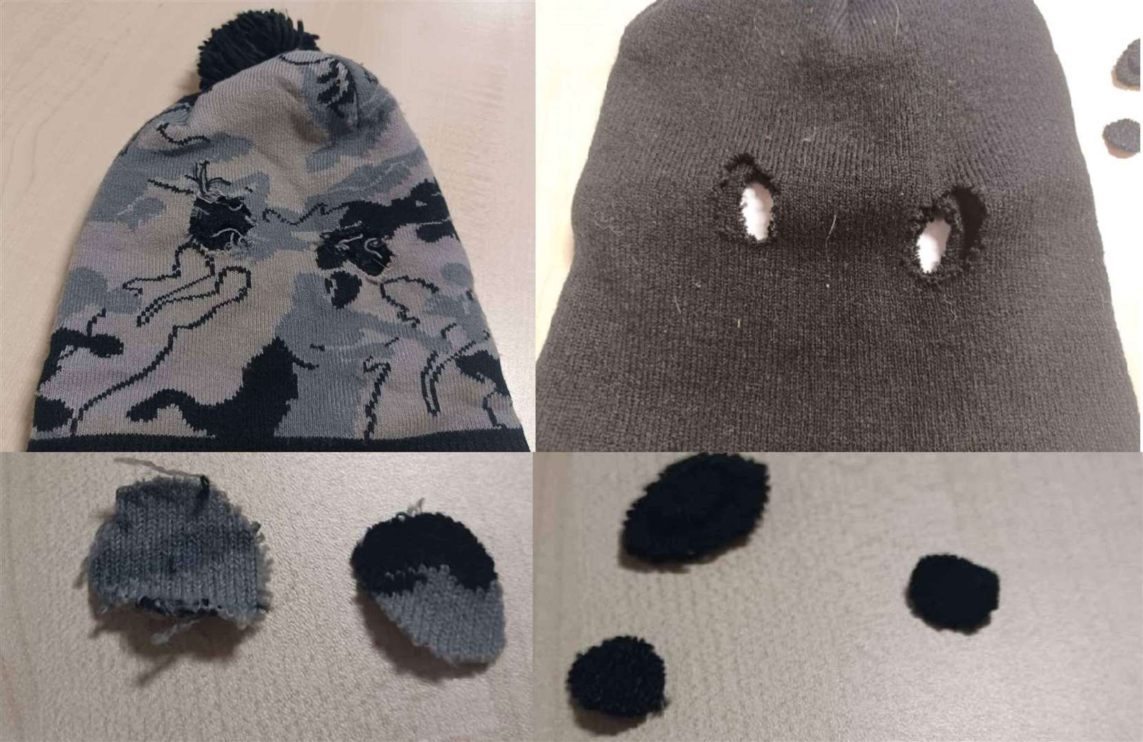 The homemade balaclavas and fabric were found by officers. Picture: Warwickshire Police