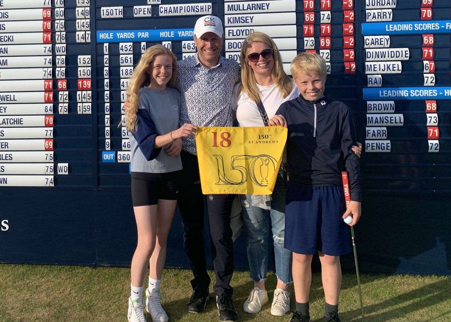 Matt Ford celebrates qualifying for The Open Championship with wife Suzie and children Teagan and Oscar.