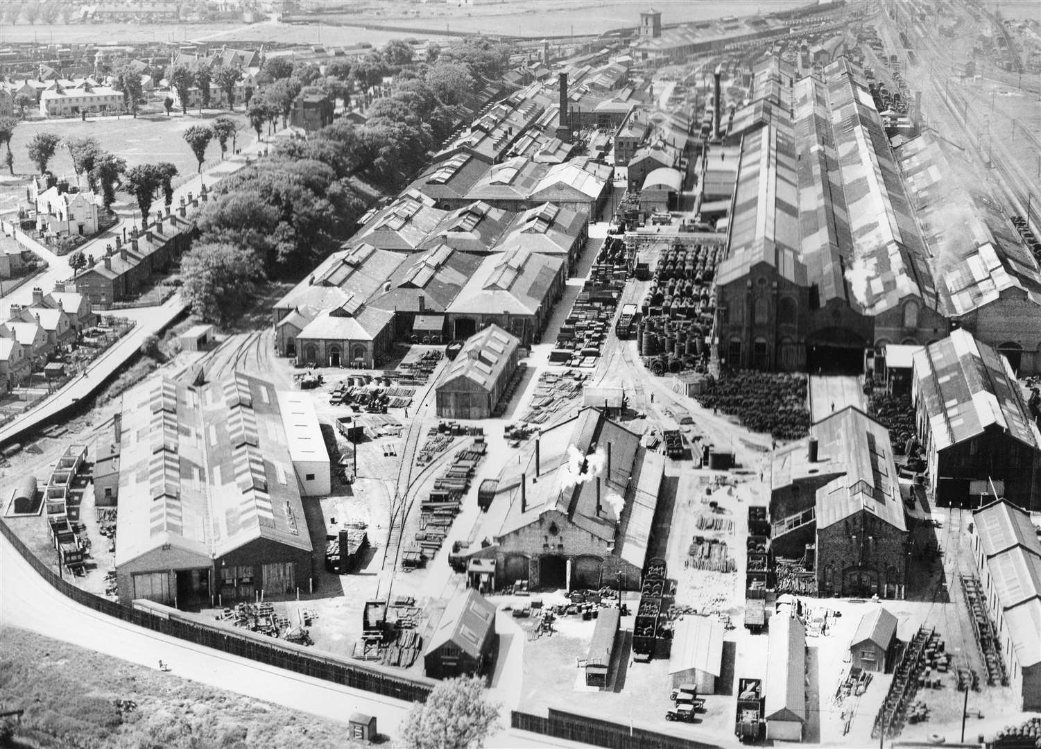 Ashford Railway Works pictured from the air in the 1940s - the traditional economic backbone of the town. Picture: Steve Salter Archive