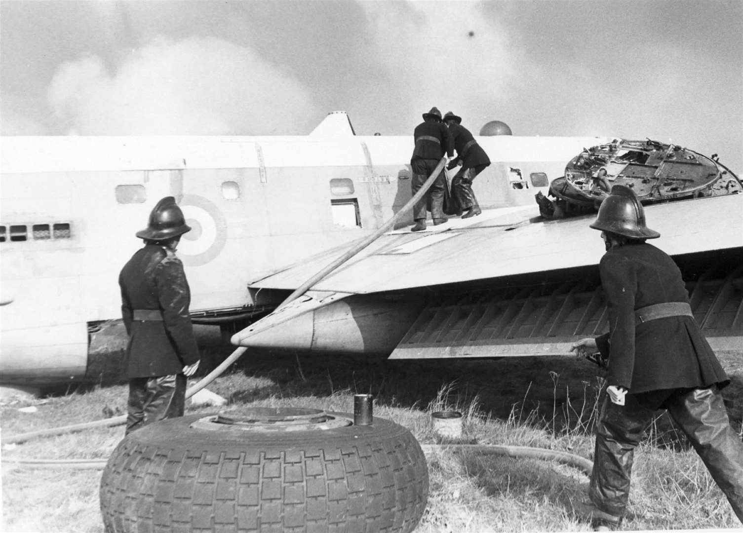 RAF firefighters at Manston Airport in 1973