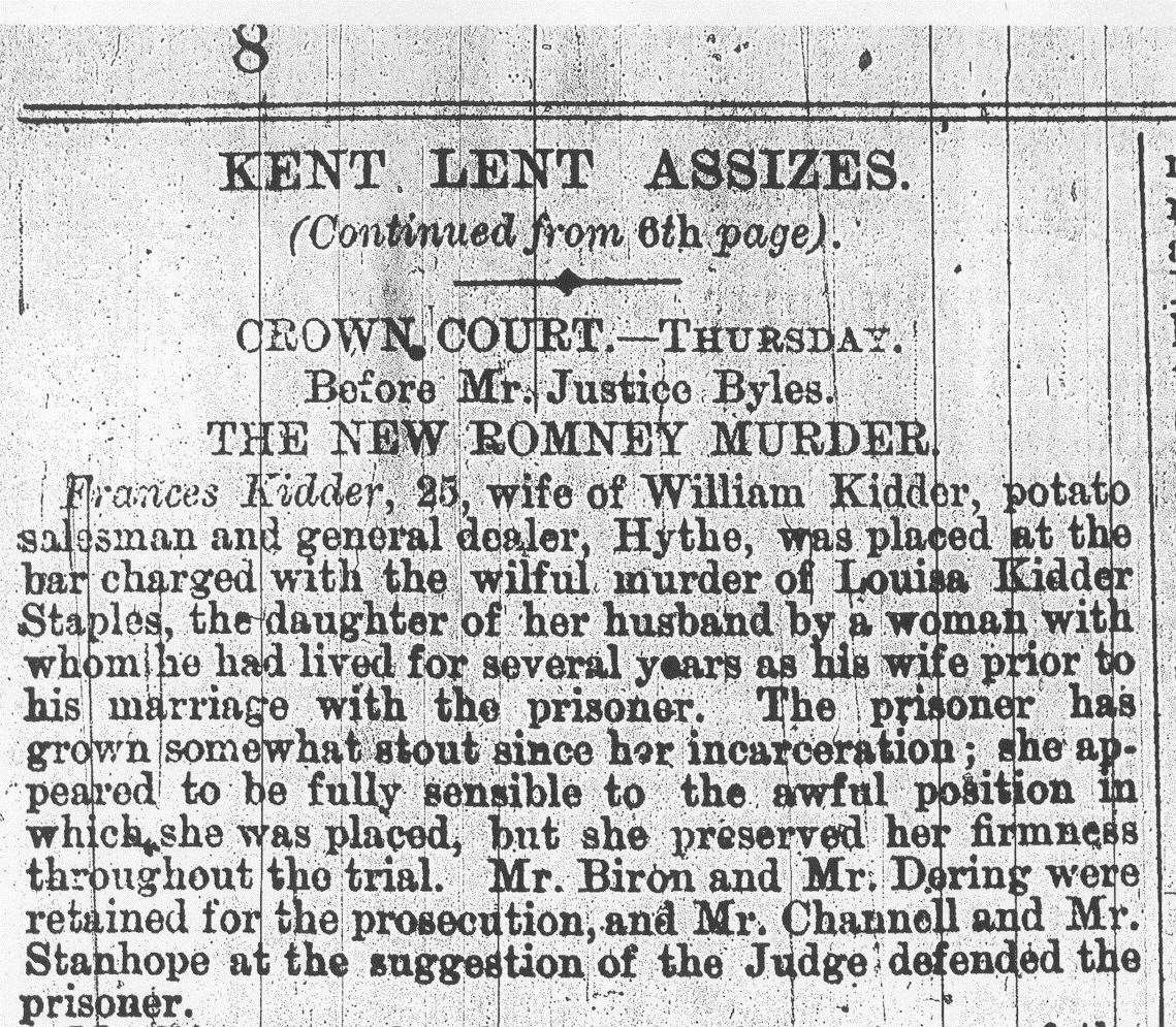 Cutting from the Kentish Express and Ashford News, March 14, 1868.