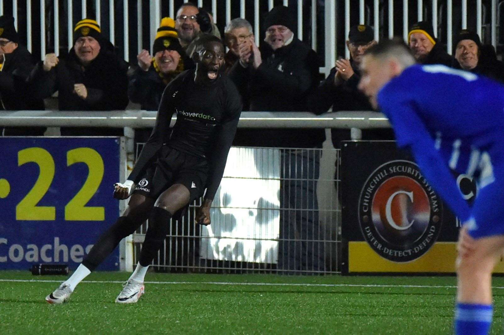 Delight for Maidstone substitute Mo Faal after his injury-time winner against Aveley. Picture: Steve Terrell