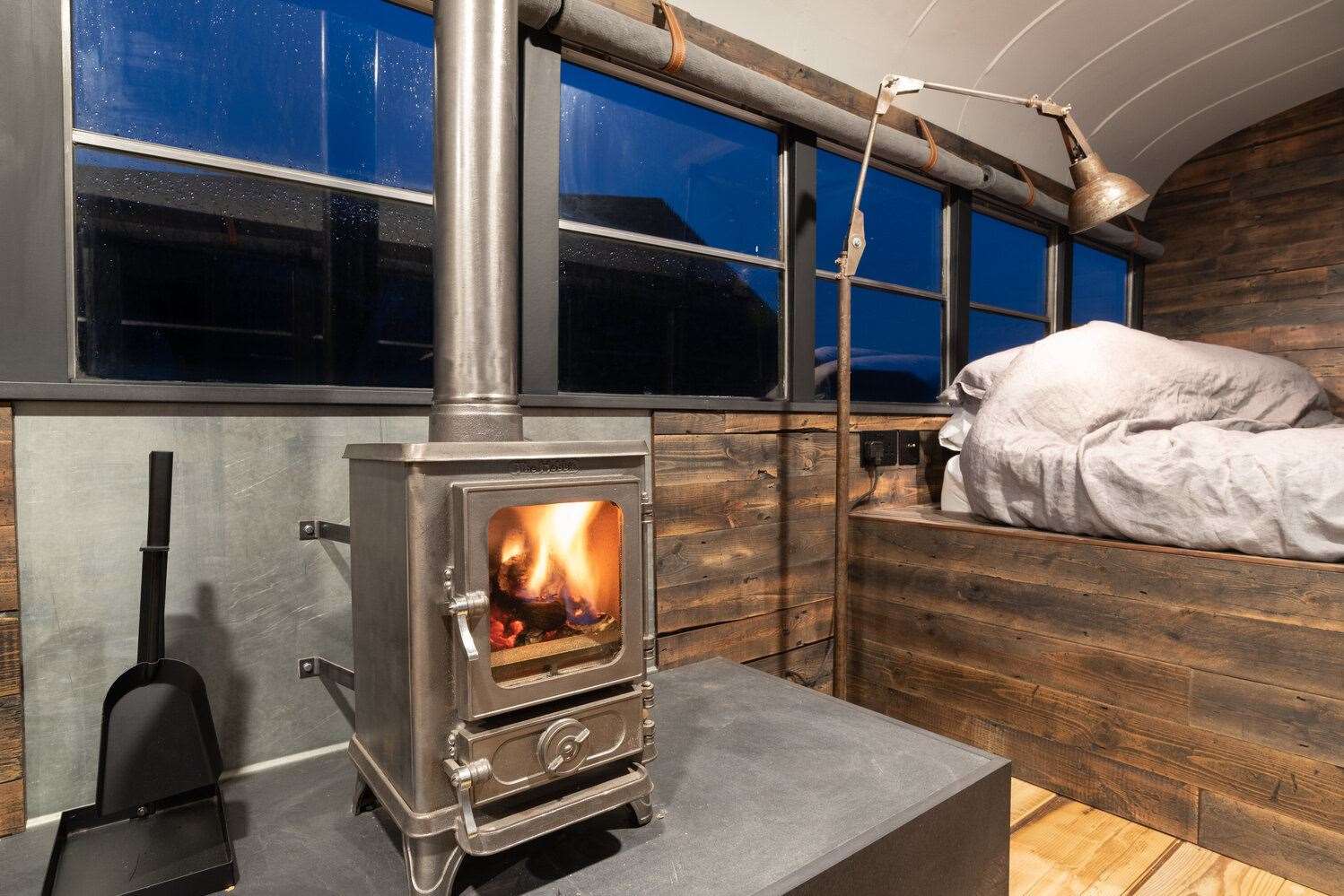 Converted American school bus Stay Wild is now an off grid retreat at Ash near Sandwich