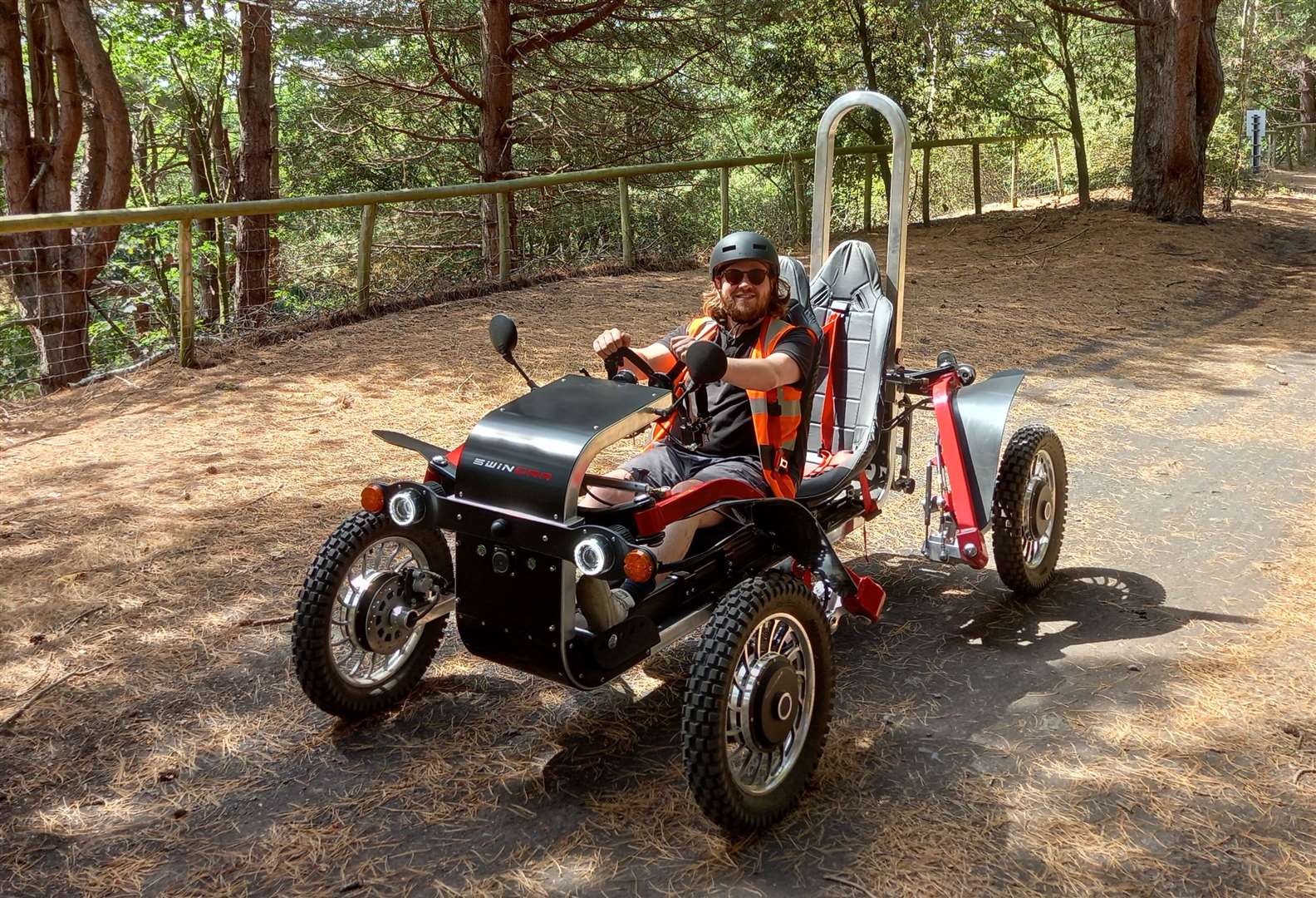 Reporter Rhys Griffiths gets behind the wheel of the SWINCAR e-Spider at Betteshanger Park