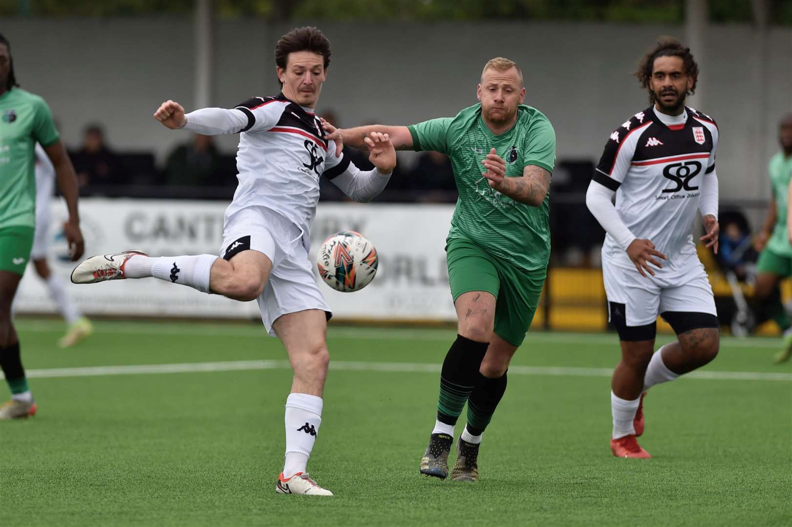 Billy Bennett fires Faversham ahead against Welling Town. Picture: Ian Scammell
