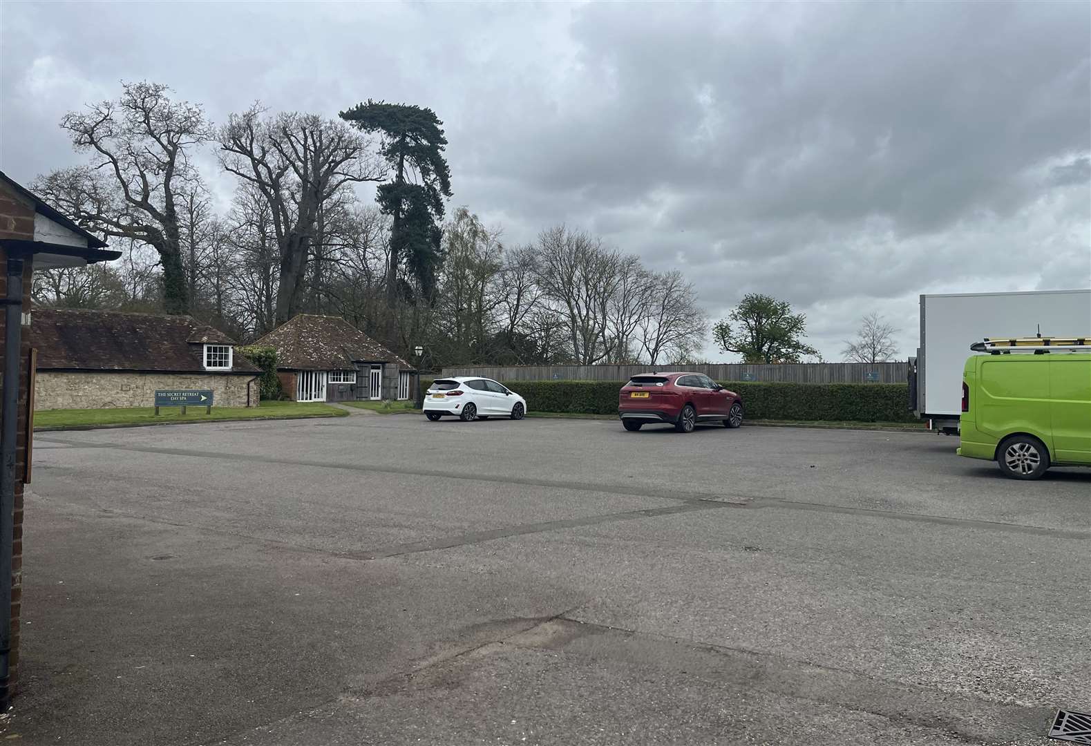 This area used for disabled parking is earmarked for five additional units at Mersham-le-Hatch Business Village; the current disabled parking will be moved into the existing car park