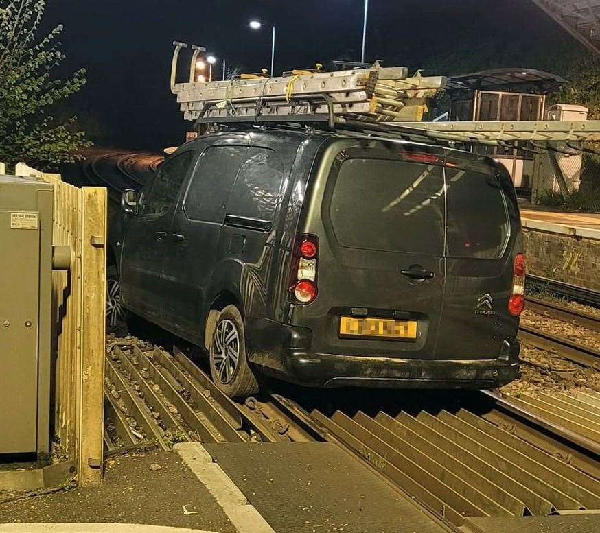 A van was found abandoned on the tracks at the level crossing in East Farleigh, near Maidstone last night Picture: Peter Jacobs