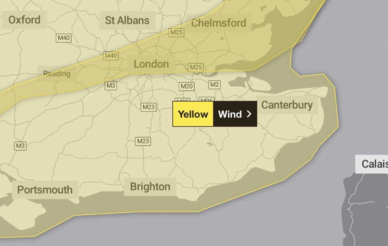 The wind warning covers all of Kent. Picture: Met Office