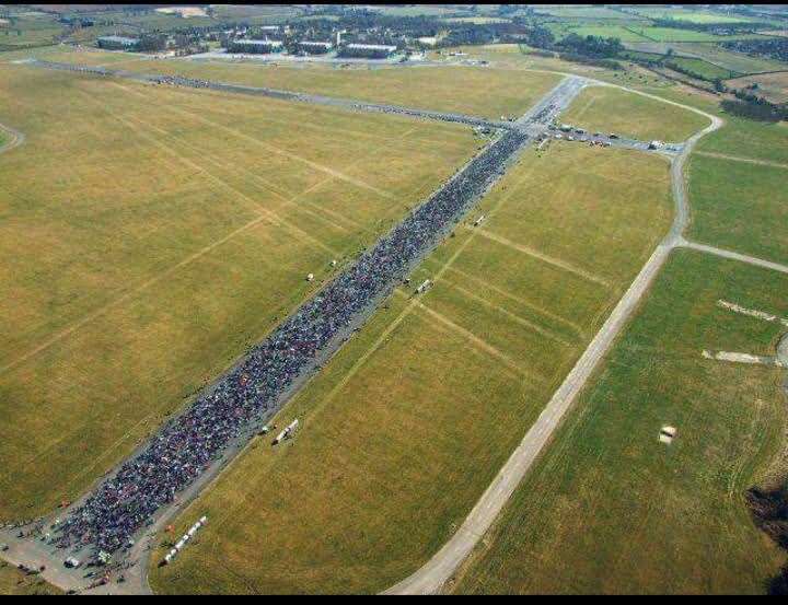 Red Road Day participants gathered wearing red (2010 ride) Hullavington Airfield in Wiltshire Picture: Ride of Respect, Red Road Day
