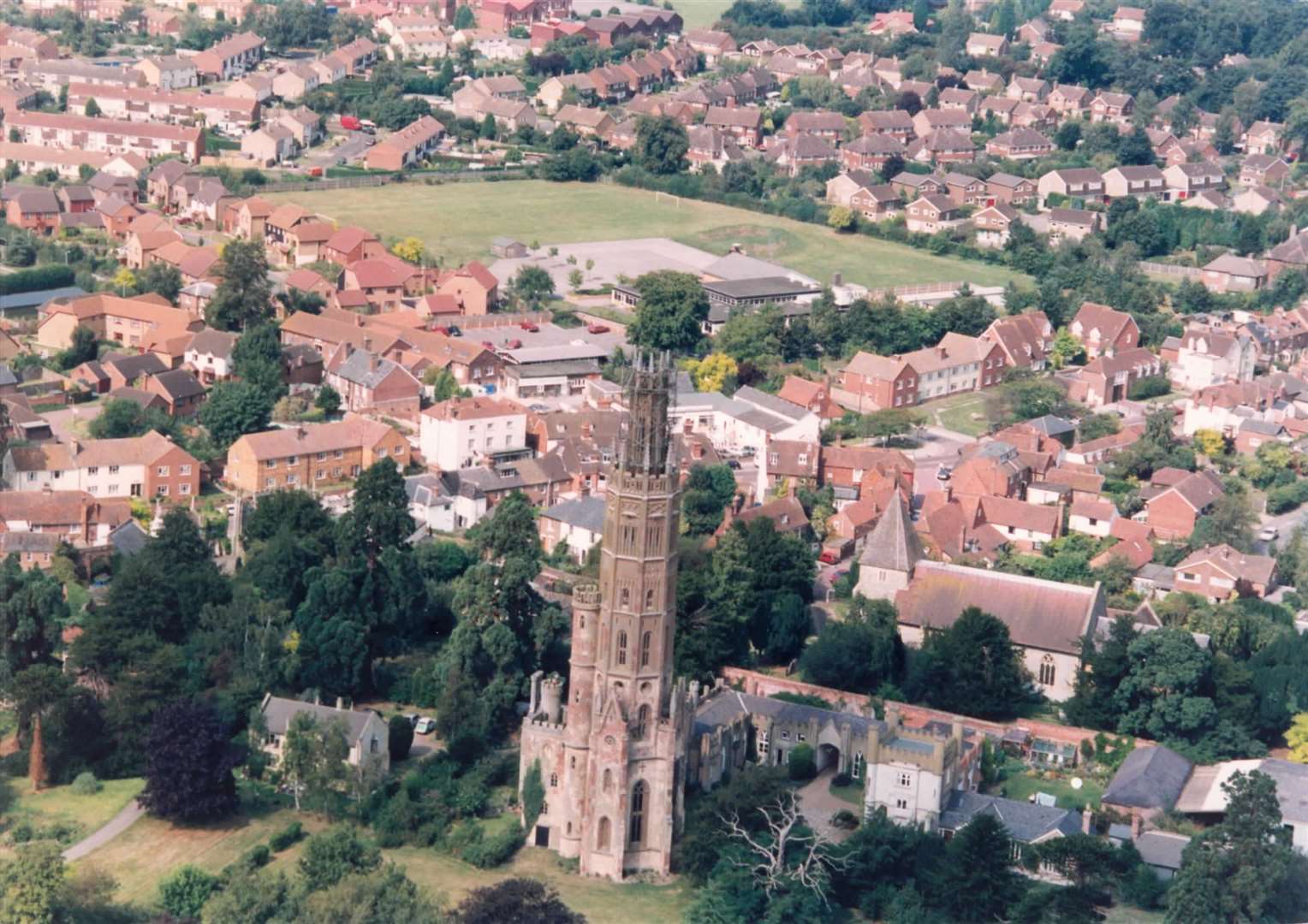 The village of Hadlow and its distinctive tower in 1993