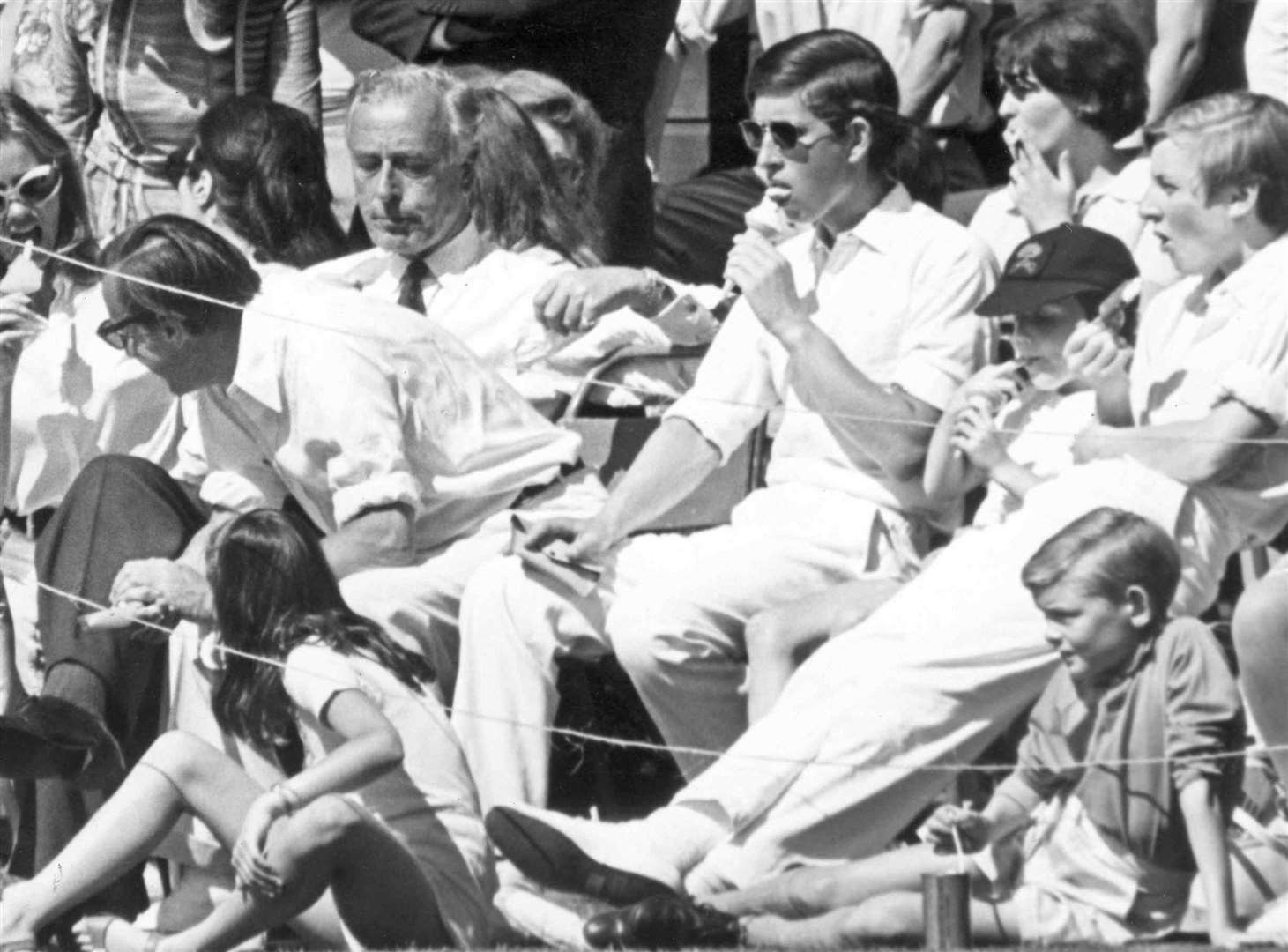 The Prince of Wales and Lord Mountbatten during a cricket match in Kent