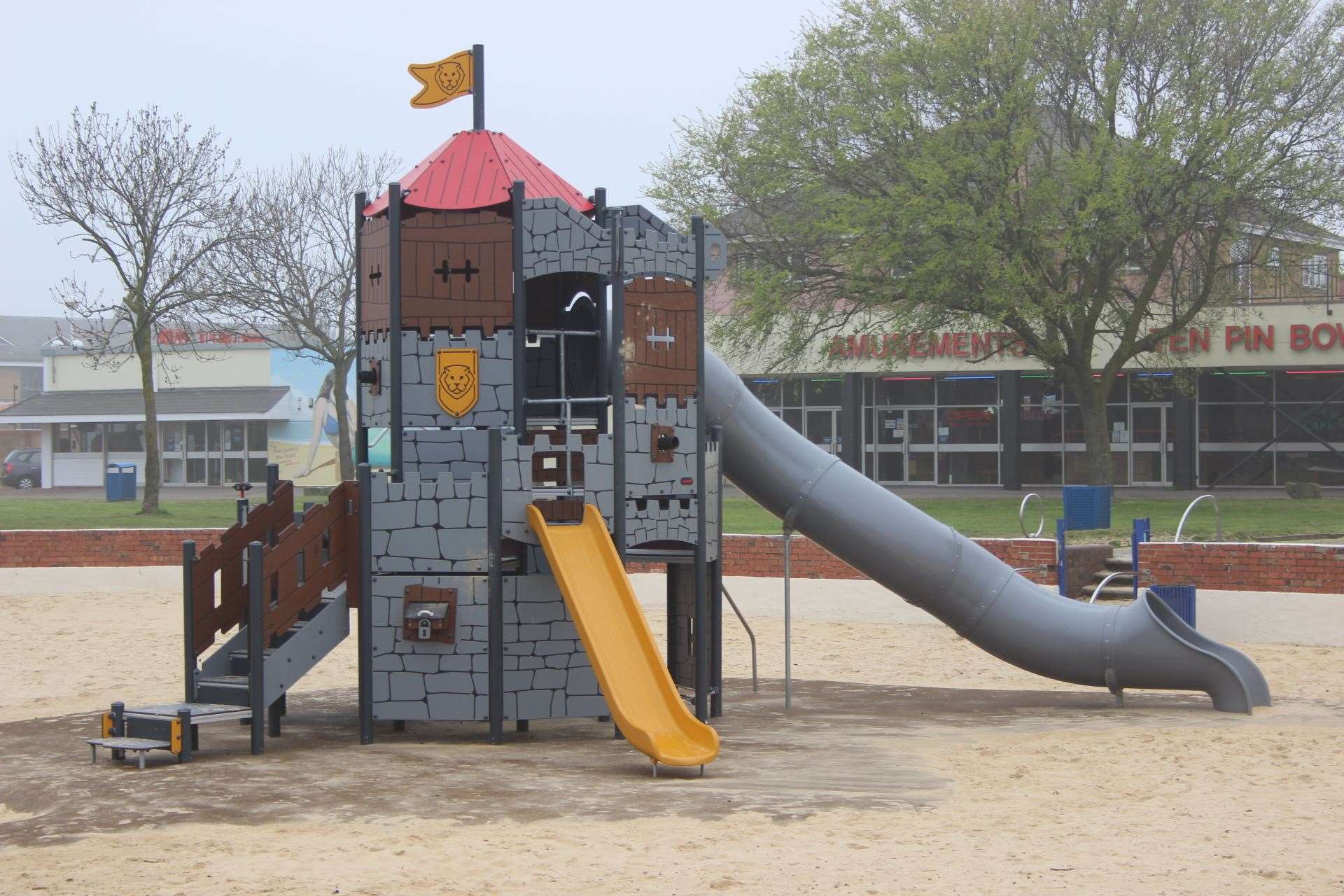Castle slide at the sandpit children's play area at Beachfields on the seafront at Sheerness
