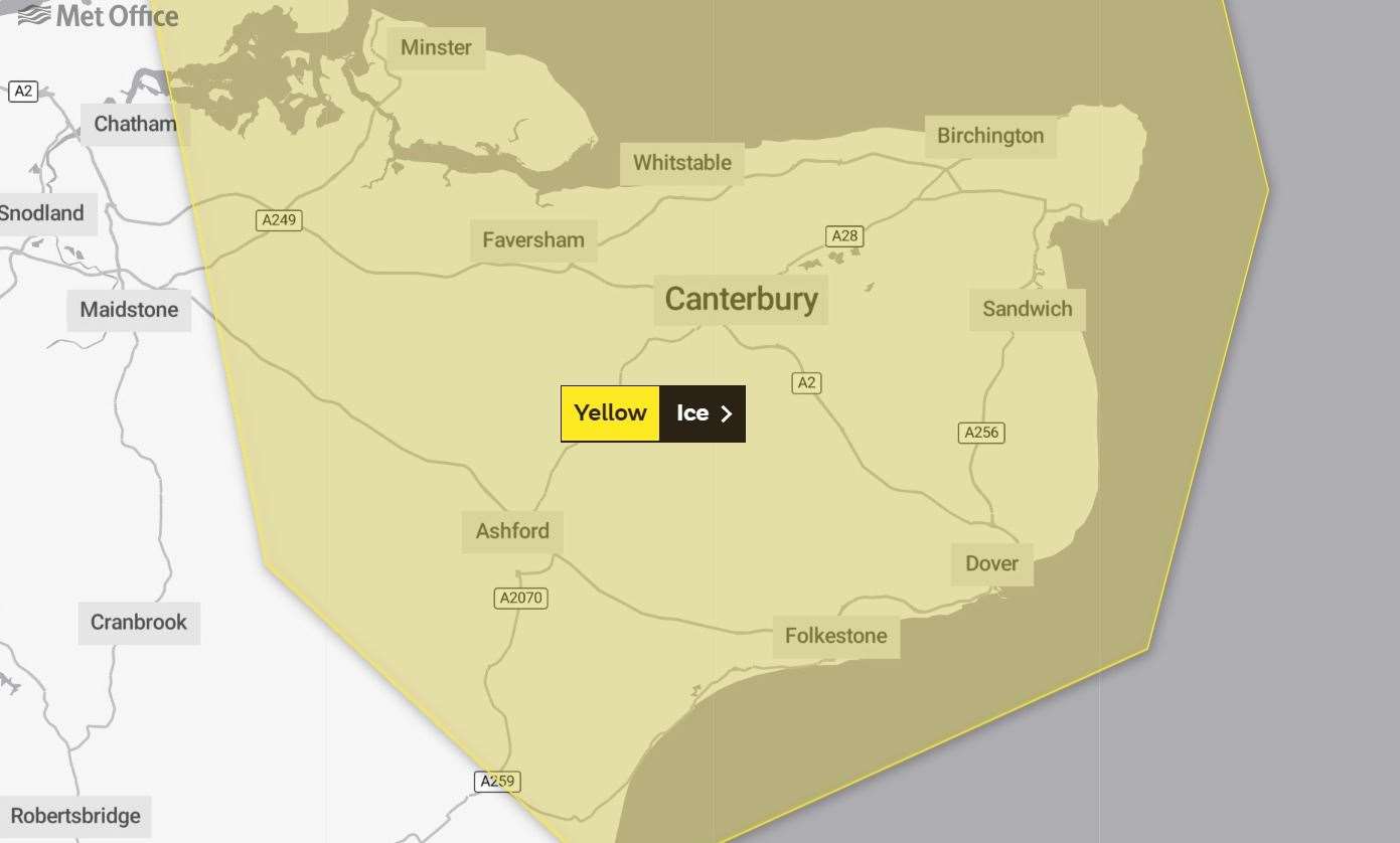 A yellow weather warning has been issued for parts of Kent. Picture: Met Office