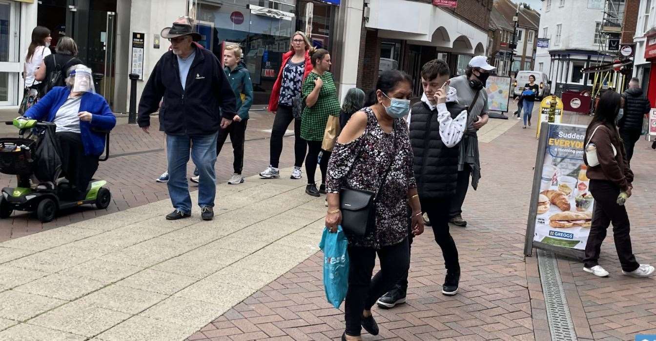 People out shopping in Ashford on Monday