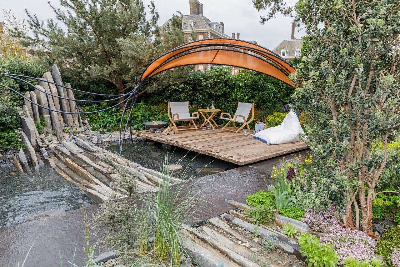 Reclaimed timber from Whitstable Yacht Club slipway creates a sustainable deck in the winning garden. Pic: Attract & Engage (11638934)