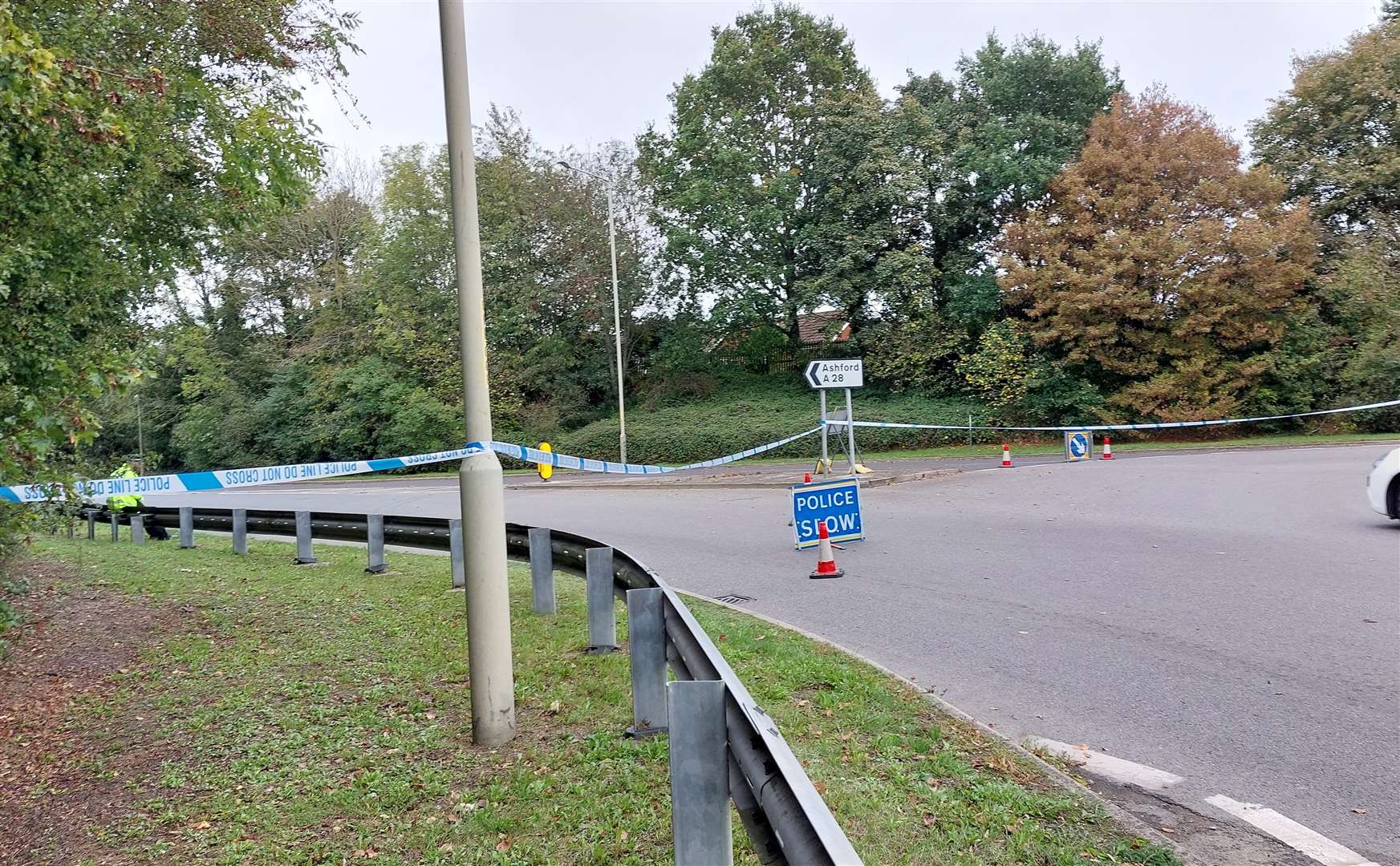 The A28 Great Chart Bypass was taped off between the Matalan and Tithe Barn Lane roundabouts