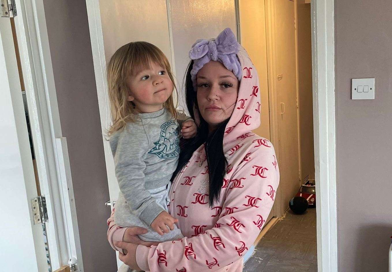 Grace Palmer, pictured with two-year-old son Paddy, says living in her council high-rise flat at Staner Court in Ramsgate is like a social experiment. Picture: Grace Palmer