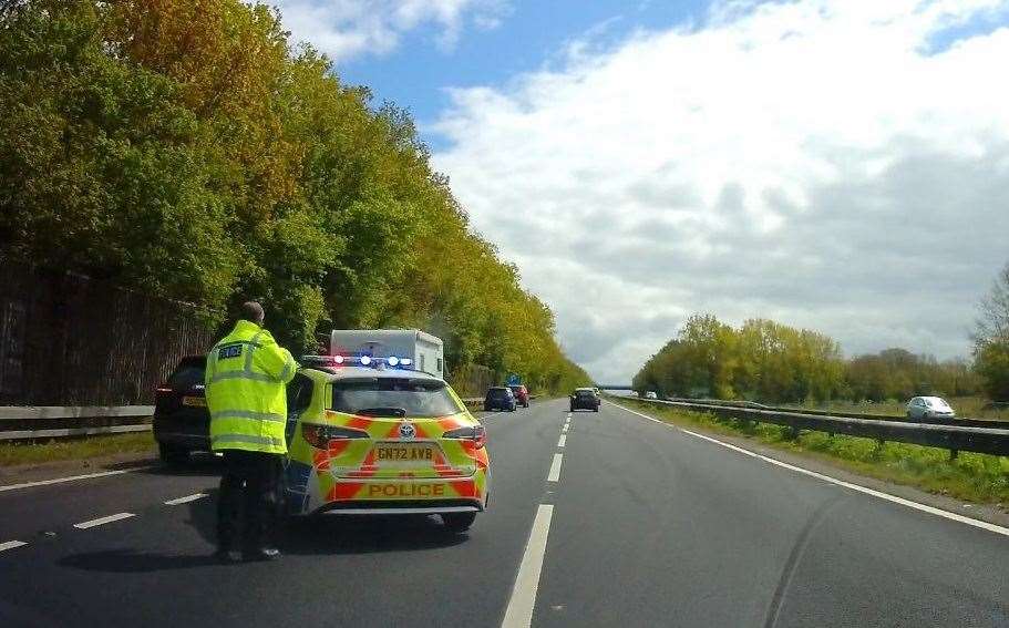 One lane is blocked on the A2 in Canterbury following a crash