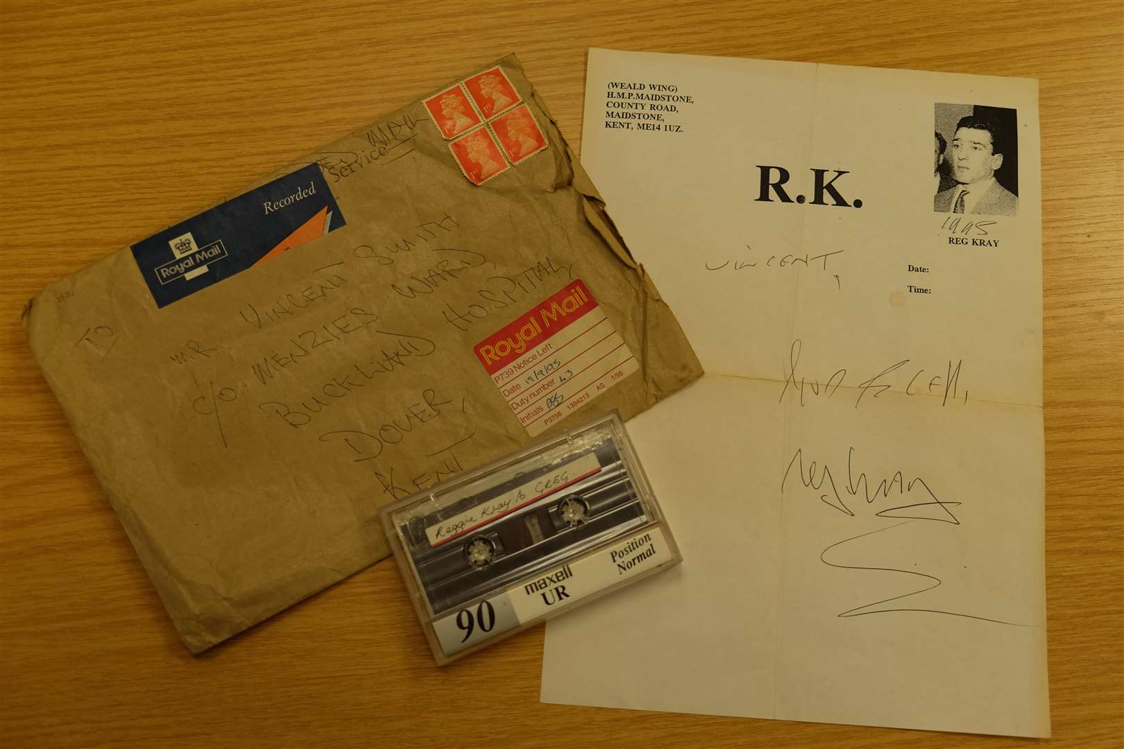 Letter sent by Reggie Kray to Dover coma victim Greg Smith in 1995 from Maidstone Prison in a bid to get him to wake up complete with headed note paper