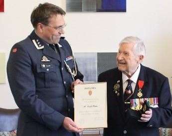 Mr Hunter awarded the Norwegian King's Commemorative Medal, February 2020. Picture courtesy of Ian Hunter