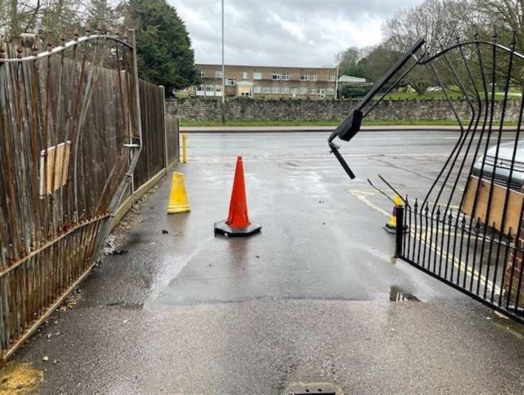 The damage to the gates. Picture: Heart of Kent Hospice