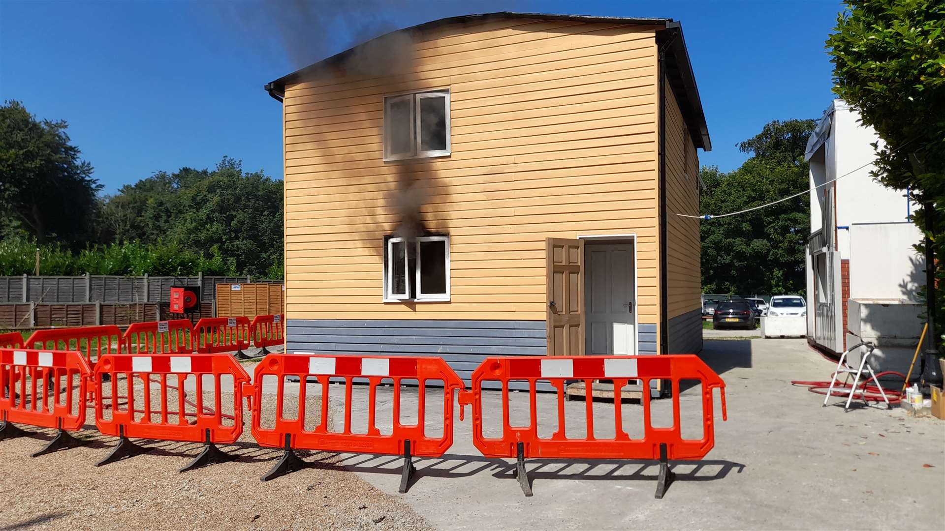 The house was speedily constructed in a rural car park before being torched