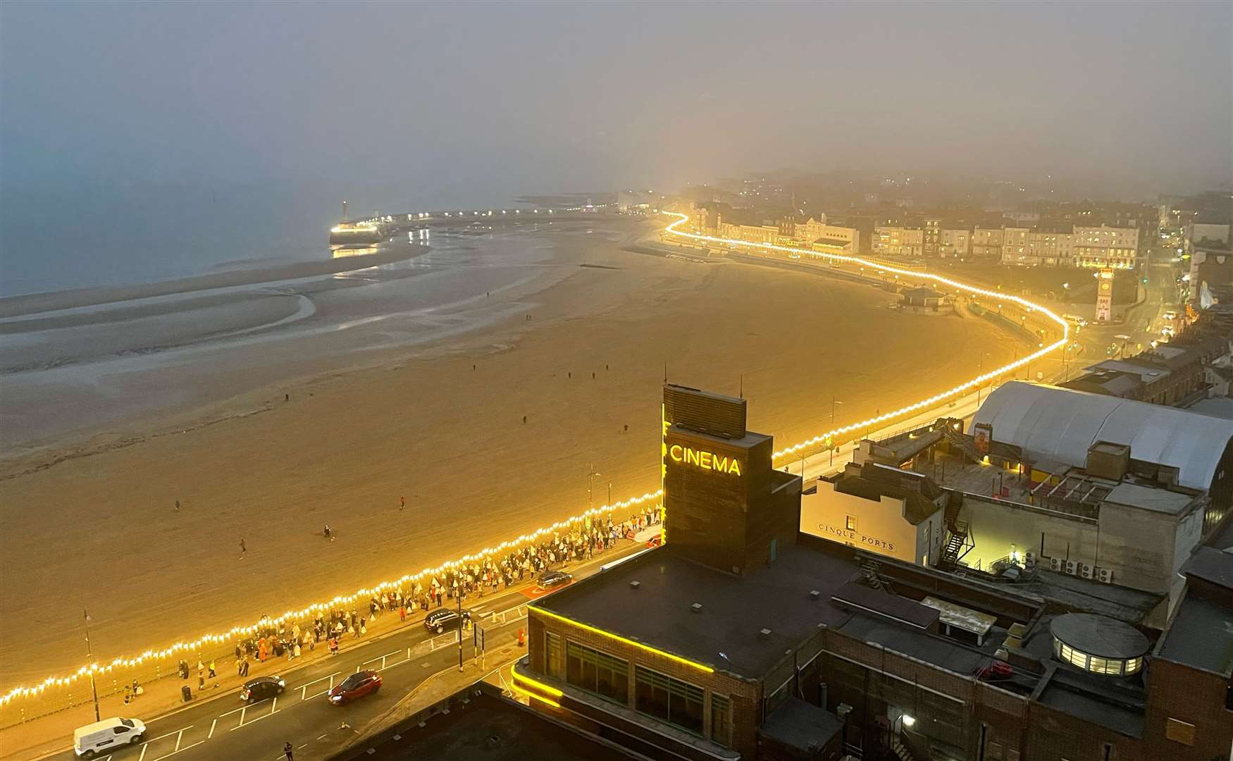 The lights put up by the production crew illuminated the promenade during filming. Picture: Paul Johnson