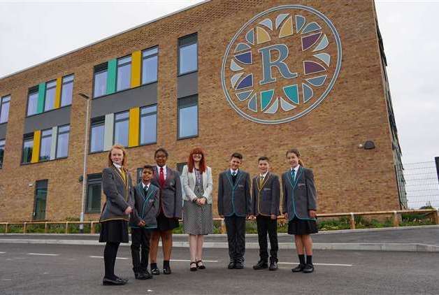 Principal Alex Millward and pupils at the Leigh Academy Rainham which has been rated 'Good' overall and 'Outstanding' in several areas