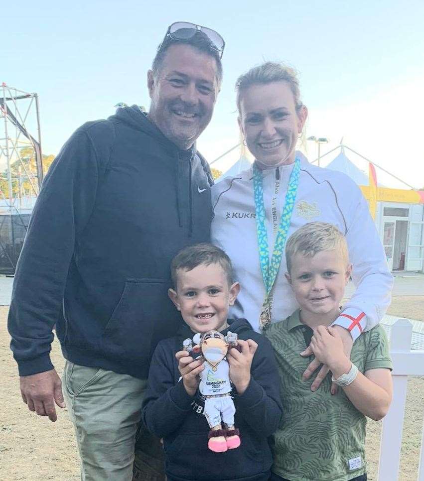 Kent bowler Sian Honnor alongside family at the 2022 Commonwealth Games in Birmingham - barring their two-year-old daughter