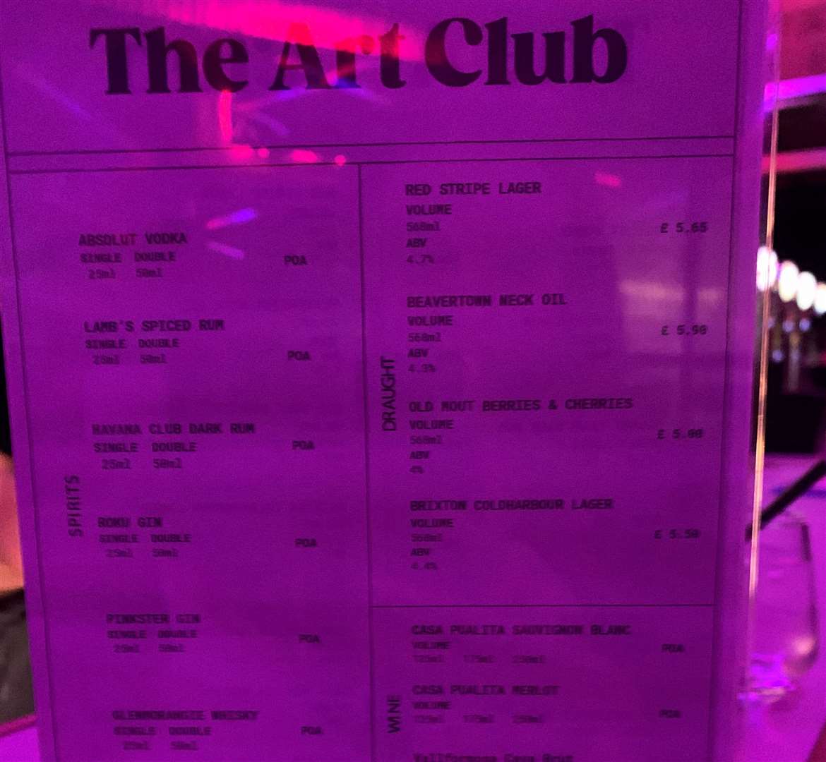 Most of the prices on the menu were listed as 'POA'