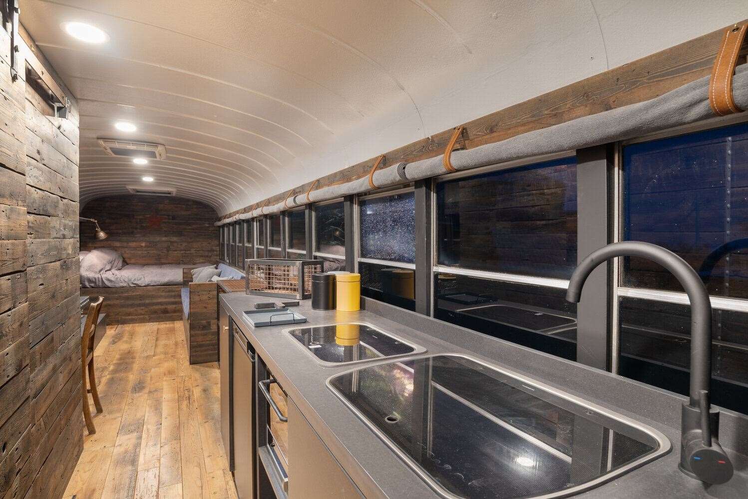 Converted American school bus Stay Wild is now an off grid retreat at Ash near Sandwich