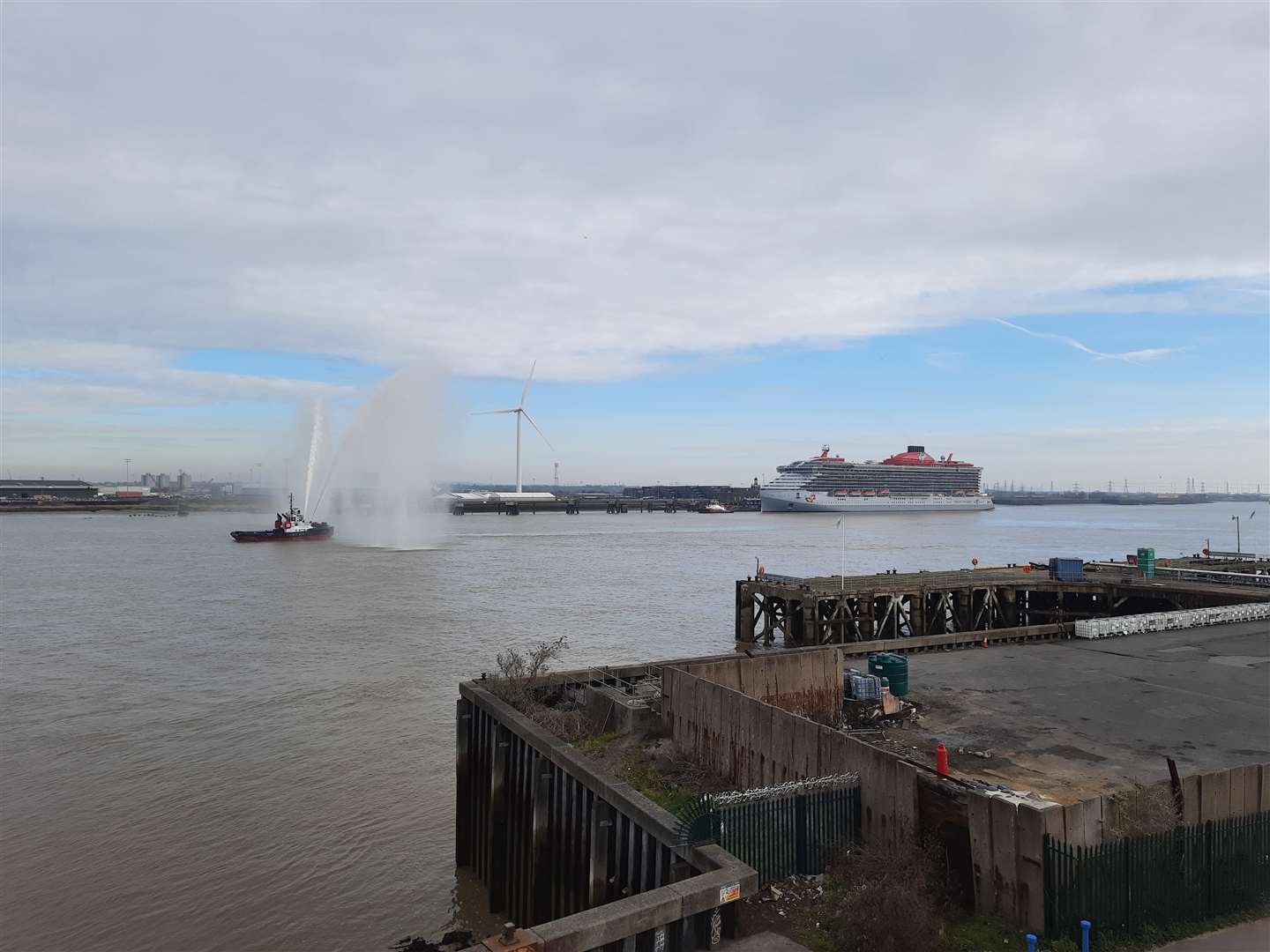 The new Virgin Voyages cruise ship Valiant Lady docking at Tilbury seen from across the river in Gravesend. Picture: Craig D