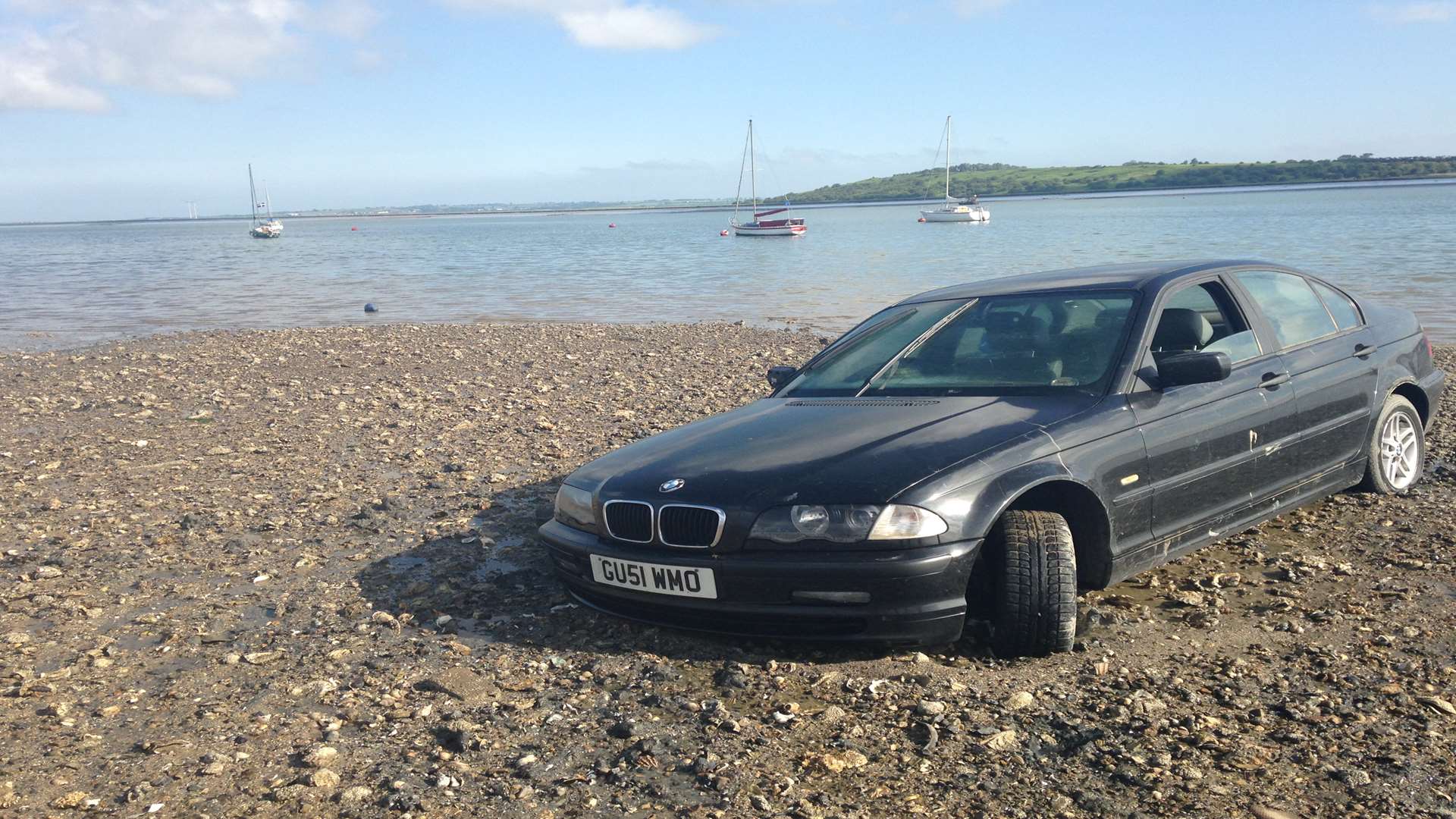 Bmw Car Gets Stuck In Swale Creek At Harty Ferry And Was Under Water