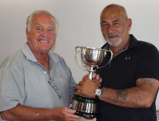 Kent County Playing Fields Association secretary, Paul Peacock (left), with Cecil Leitch 5 Club men's winner Barry Thompson of Lydd Golf Club