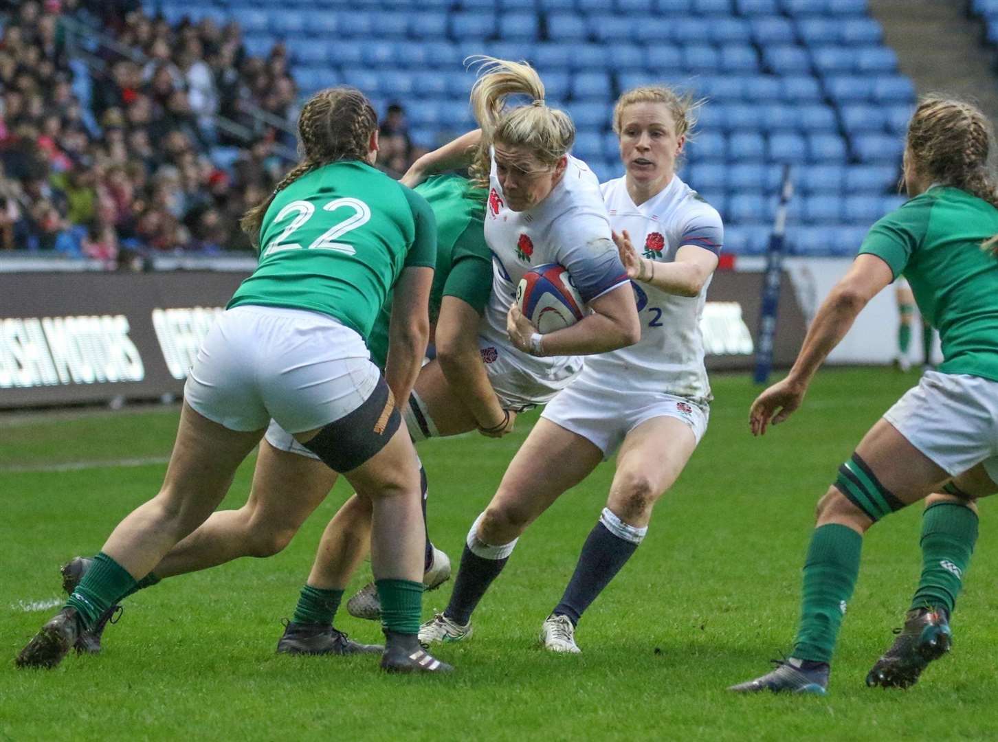 Rachael Burford, playing here for England against Ireland, has worked tirelessly to promote women's rugby Picture: Paul Donovan
