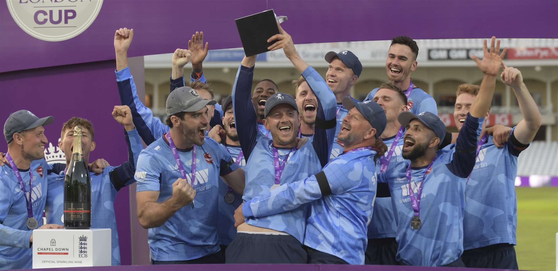 Kent celebrate their second successive cup-winning campaign after victory in the Royal London One-Day Cup final. Picture: Barry Goodwin