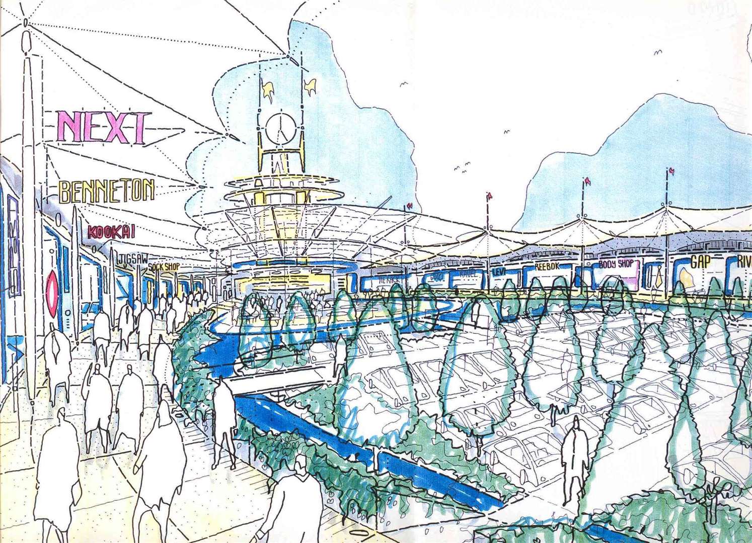 An artist's impression of the original design for the Ashford Designer Outlet - or 'Ashford Meadows Leisure Park' as it was first known