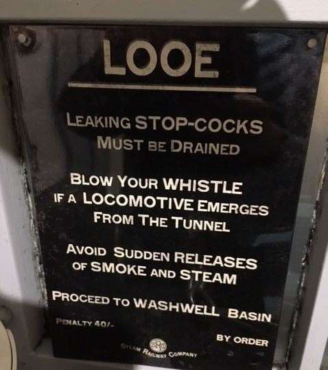 Railway memorabilia – I spotted this sign above one of the urinals