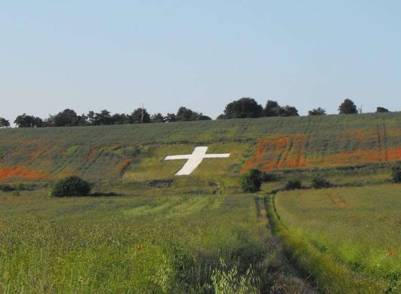 The Lenham cross surrounded by poppies