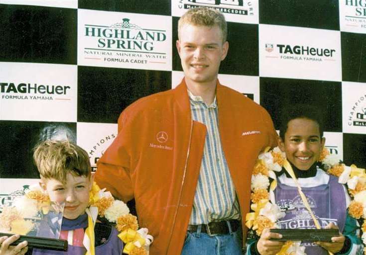 A young Lewis Hamilton, right, with Jan Magnussen at Buckmore in the 1990s