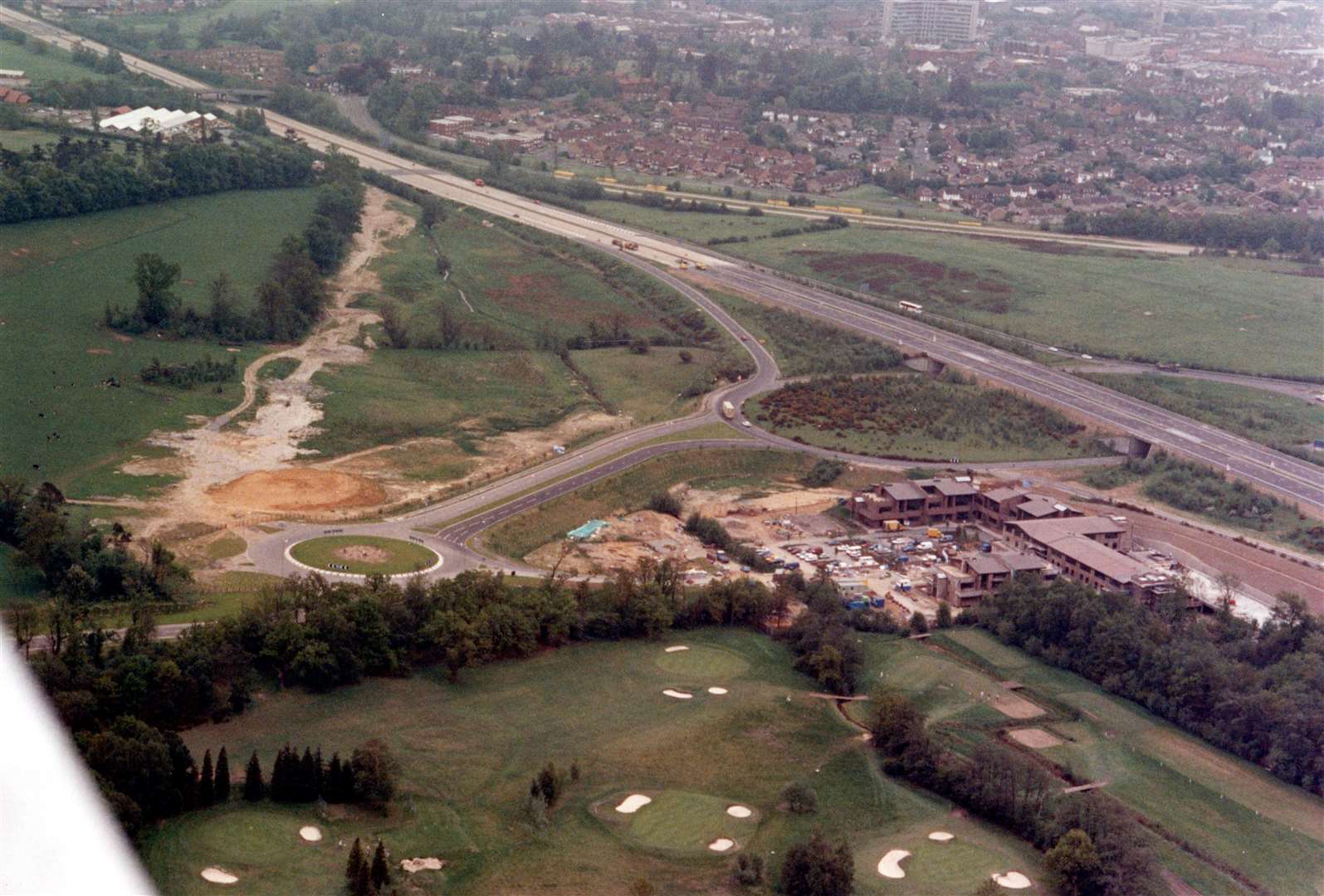 Eurogate Business Park, in the bottom right, under construction in 1991. The open expanse on the left later becomes Eureka Leisure park. Sainsbury's is also yet to be built, as can be seen in the right of the right of the picture. Pic: Steve Salter