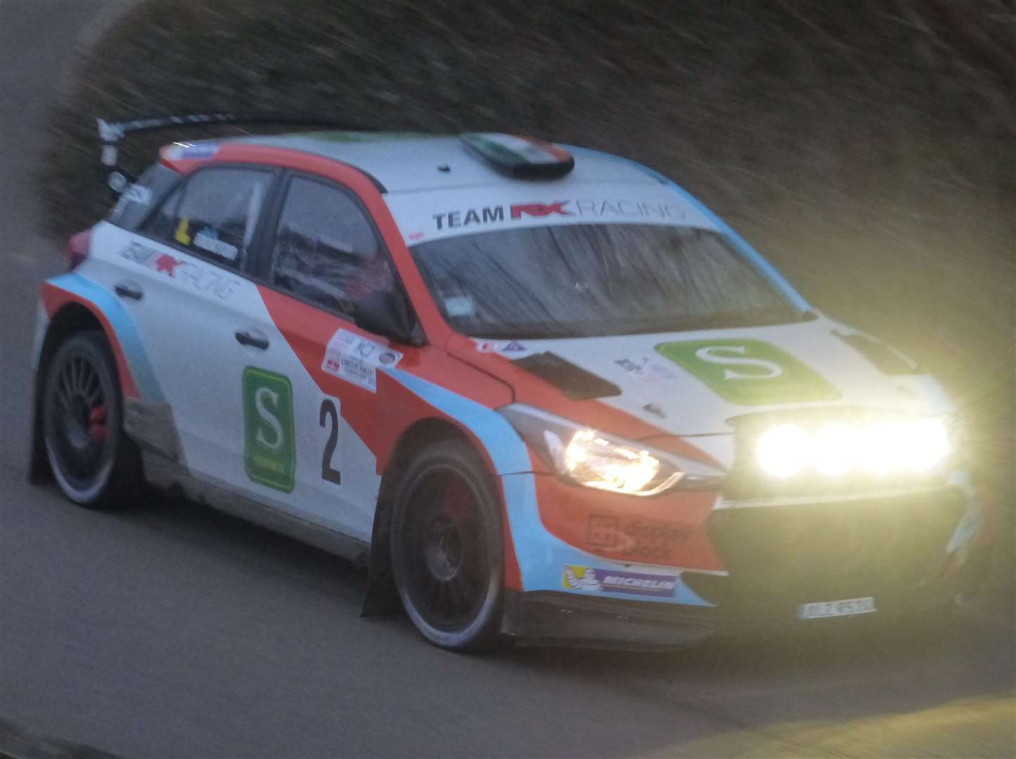 Patrick O’Donovan and Jack Morton were on the pace in their Hyundai i20, but a five-minute penalty dropped them down the order. Picture: Vic Wright