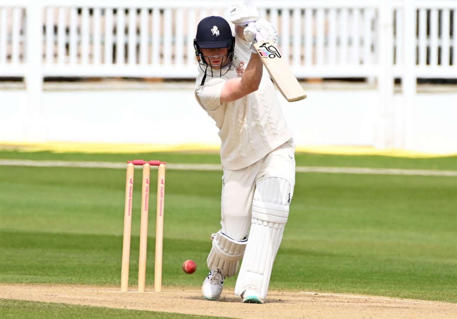 Kent’s Joey Evison on his way to a defiant half-century against Surrey on Monday. Picture: Barry Goodwin