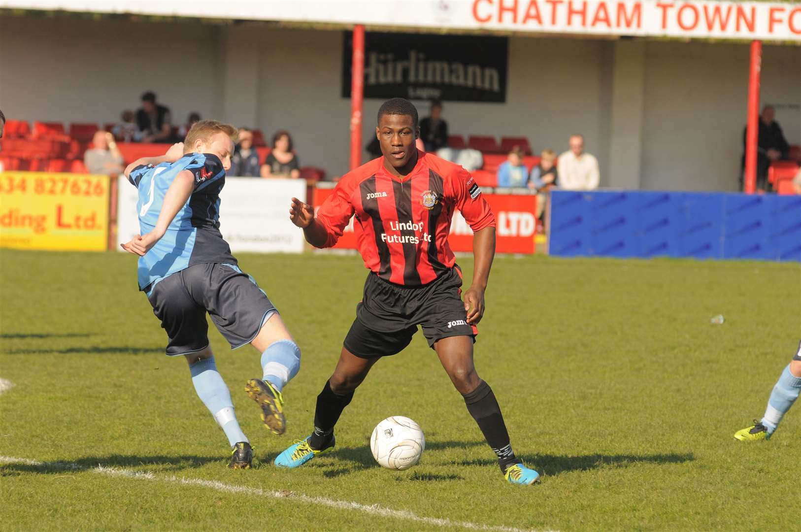 Ade Yusuff in action for Chatham Town before his move to Dagenham & Redbridge Picture: Steve Crispe