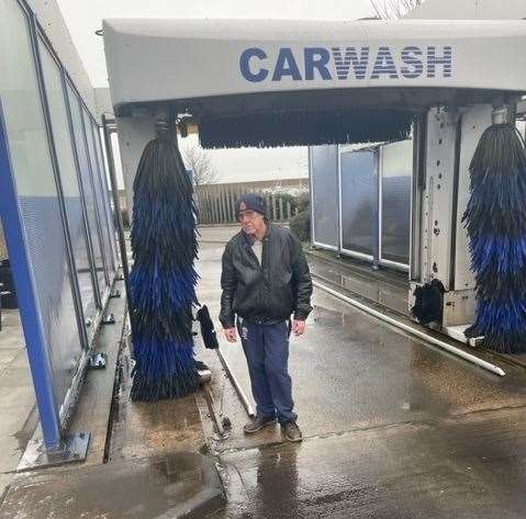 Terry Flanagan said he was "terrified" when a car wash side arm fell on top of his car at Sheerness Tesco